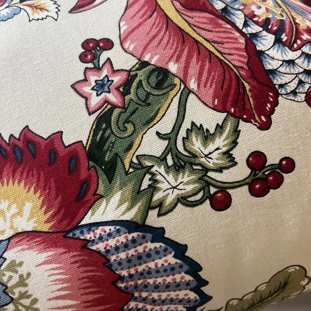 Custom Jacobean Floral Pillows Pair 18” 12” English Country Designer Fabric